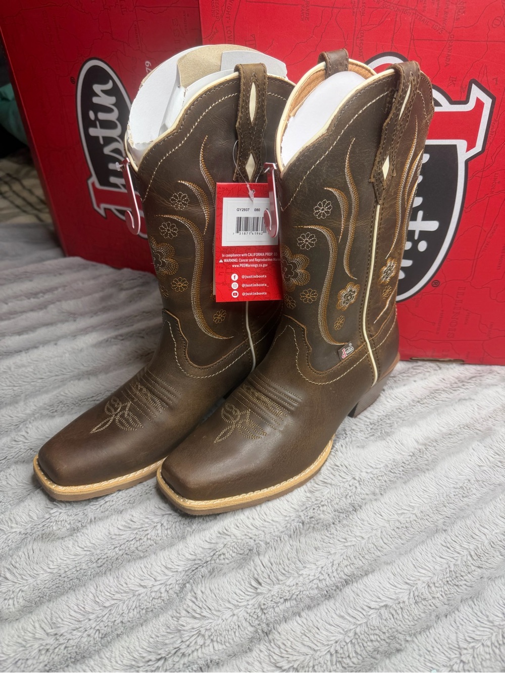 NEW Justin Boots Women's Jesse Brown Western Cowgirl Boots - Square Toe 8 B - Picture 4 of 9